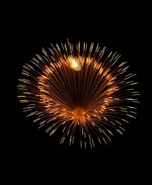 Colorful different colors, amazing fireworks in dark sky background, Malta fireworks festival, 4 of July, Independence day, explode close up — Stock Photo, Image