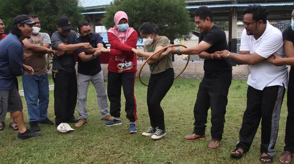 Excitement Diverse Multiracial Young People Holding Hands Engaging Funny Team —  Fotos de Stock