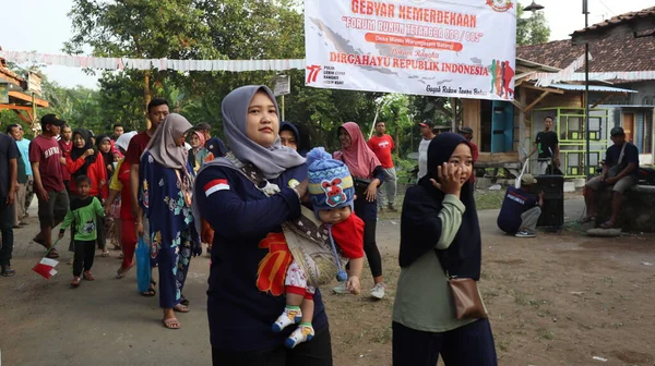 Джалан Шехат Прогулка Вокруг Деревни Празднование Дня Независимости Индонезии Батанг — стоковое фото