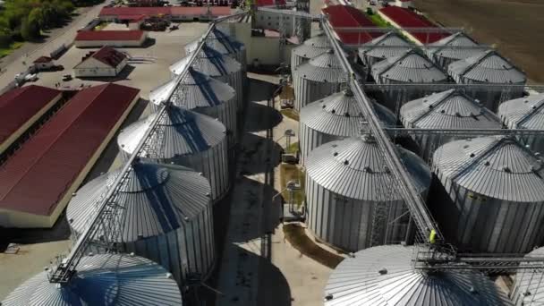 Silos Armazenamento Grãos Tanques Galvanizados Para Grãos Granary Com Equipamento — Vídeo de Stock