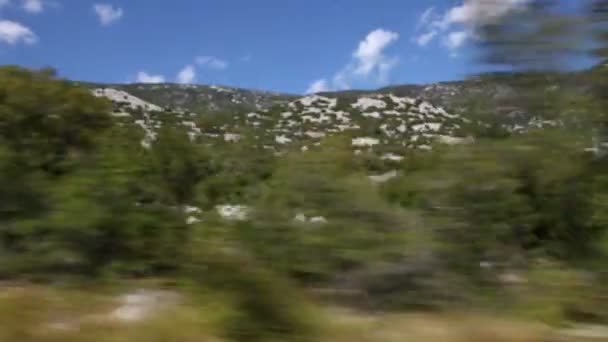 Schot van het landschap gemaakt van de rijdende auto — Stockvideo