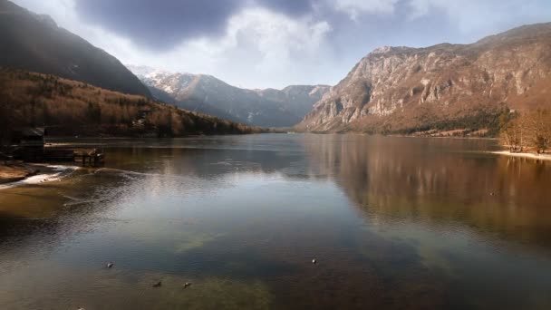 View of Bohinj with lens flare — Stock Video