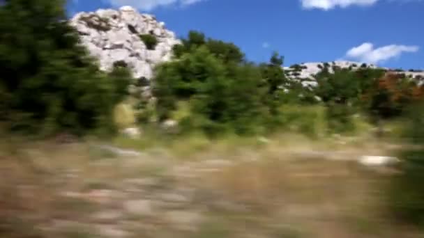 Schot van het landschap gemaakt van de rijdende auto — Stockvideo