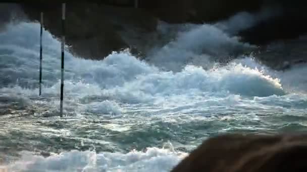 Shot of kayaker blazing through white waters — Stock Video