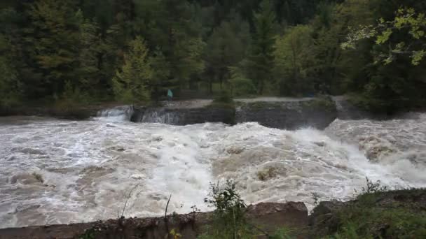 View of an increased river during the storm — Stock Video