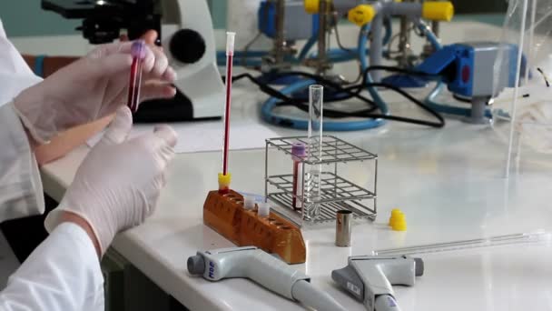 Young student in the clasroom during the experiment — Stock Video