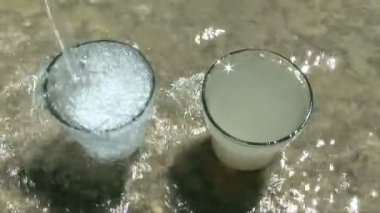 gözlük temiz ve çamurlu suyla.