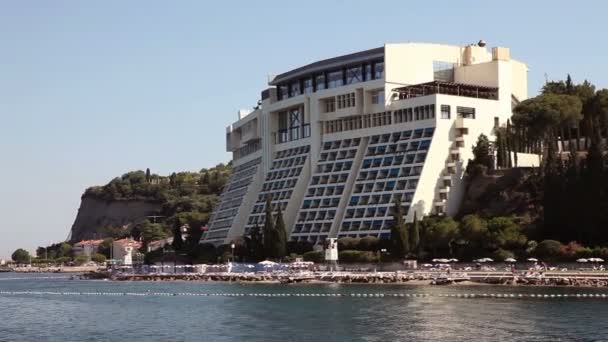 Shot of the shore near Piran taken from the moving boat — Stock Video