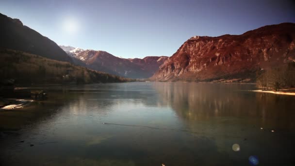 View of Bohinj with lens flare — Stock Video