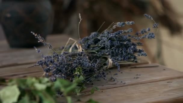 Mano tocando la decoración lavanda — Vídeos de Stock