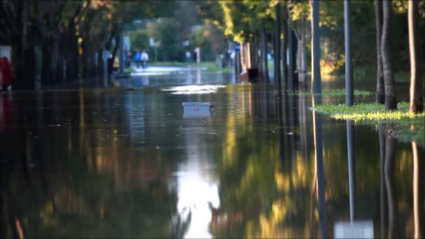 Вид на затопленную улицу в городе — стоковое видео