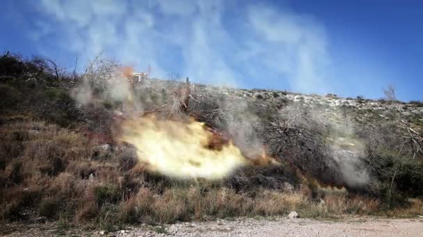 Skott av en stor brand på stranden nära split — Stockvideo