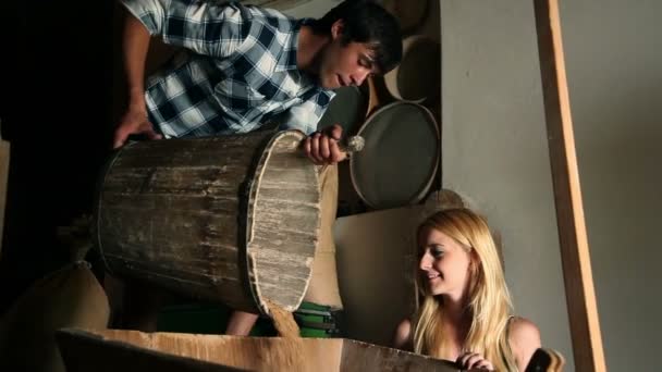 Young couple spending time at old mill — Stock Video