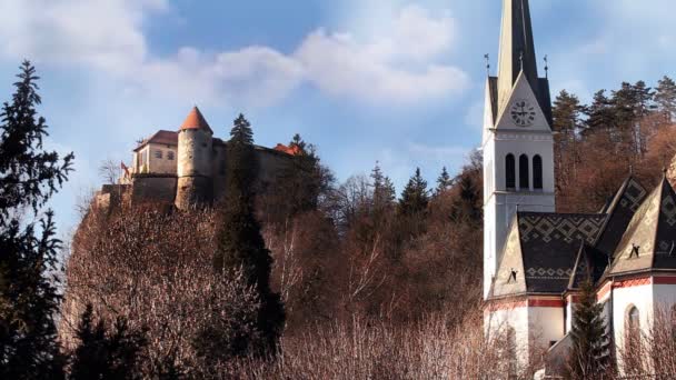Tiro do castelo de Bled à distância — Vídeo de Stock