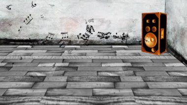 animasyon müzik notlar hoparlörden geliyor