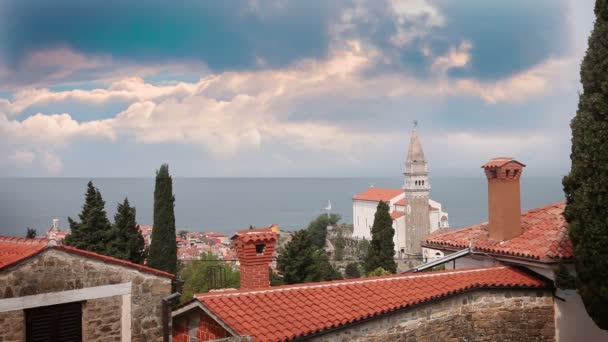 Shot of the village near the sea (mostly roofs) — Stock Video