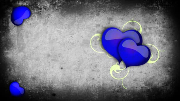 Animated blue hearts with vines on a grey concrete look background — Stock Video