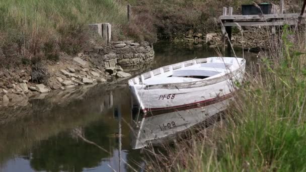 Still shot of boat in river channel — Stock Video