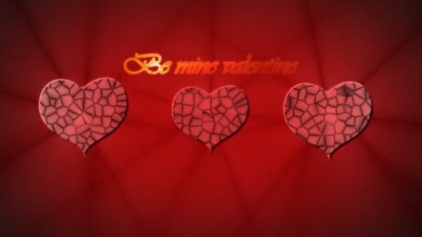 Coeur en relief rouge avec inscription Be mine Valentine sur fond rouge pour la Saint Valentin 