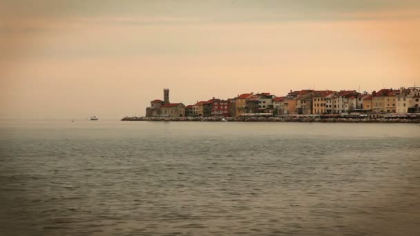 Panoramic shot of Isola in the sunset from the sea — Stock Video