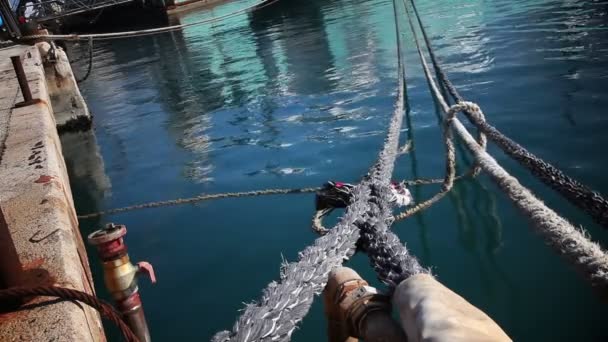 Still shot of ropes above sea surface — Stock Video