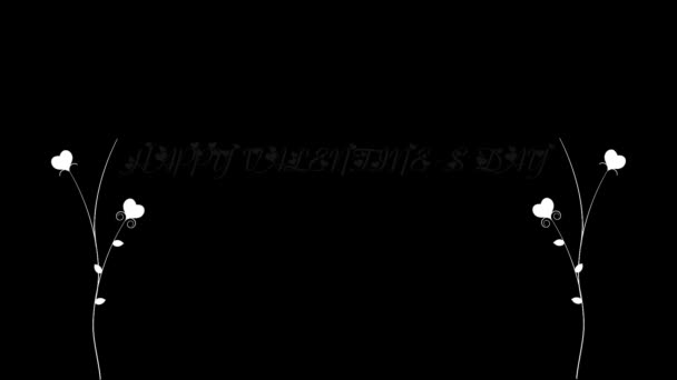 Μαύρο και άσπρο κινούμενα επιγραφή ευτυχισμένη ημέρα του Αγίου Βαλεντίνου με άνθη — Αρχείο Βίντεο