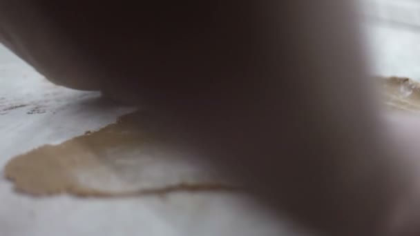 Close up shot of man hands that are making dough for cookies — Stock Video