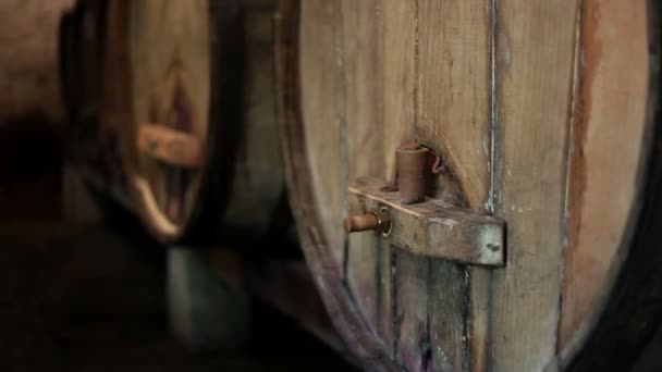 Старые деревянные бочки — стоковое видео