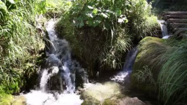 plitvice Milli Parkı içinde küçük bir şelale panoramik çekim