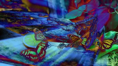 eklenen özel Parlatıcı etkisi ile turuncu bir dilim üzerinde besleme bir egzotik kelebek güzel yakın çekim