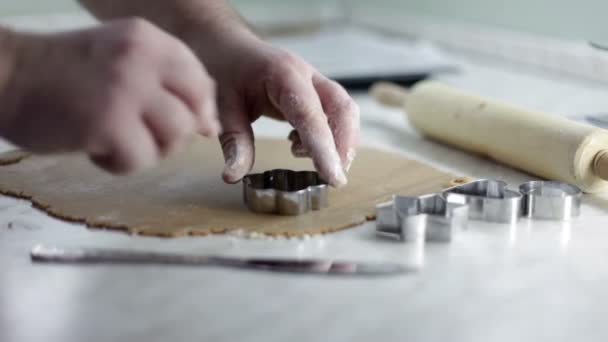 Close up shot of man hands that are making dough for cookies — Stock Video