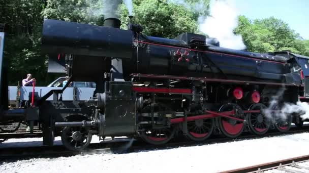 Shot of the old steam locomotive — Stock Video