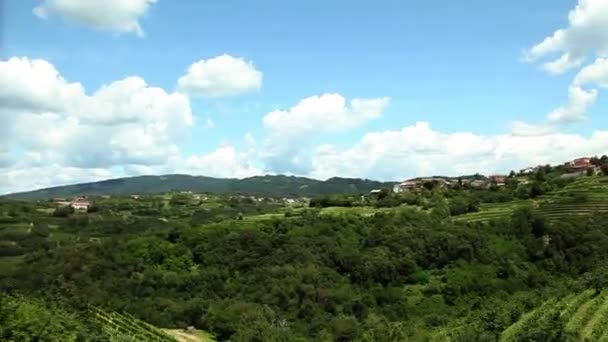 Fotografía del paisaje desde el tren en movimiento — Vídeo de stock