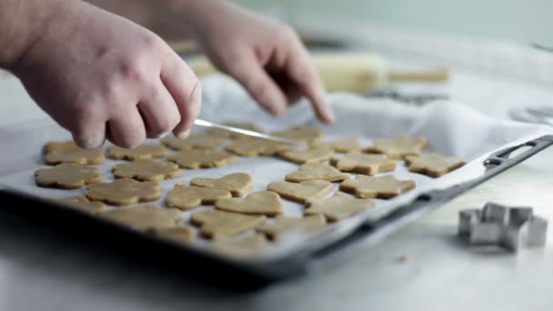 Close up shot of man hands that are making dough for cookies — Stock Video