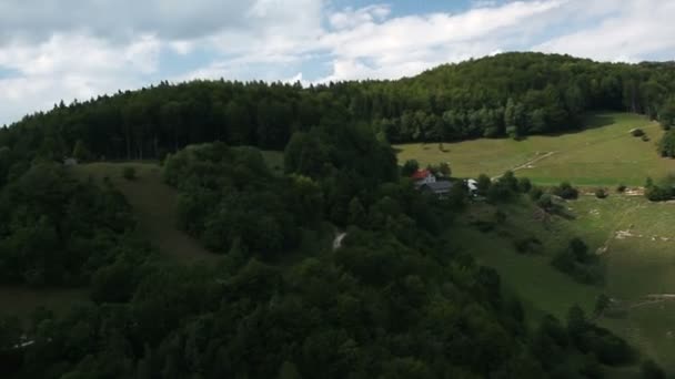 Colina coberta de floresta e prado — Vídeo de Stock