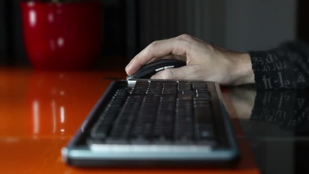 Skott av en mans händer att skriva på ett tangentbord — Stockvideo