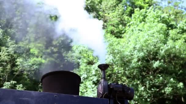 Shot of the steam going out of the chimney of the steam locomotive — Stock Video