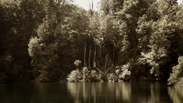 Beautifull landscape in Plitvice national park with added sepia color filter — Stock Video