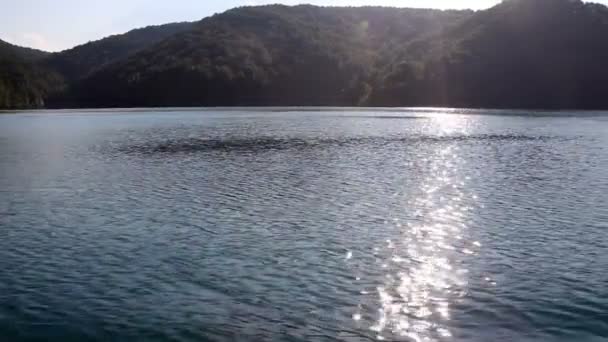 Aufnahme der wunderschönen Landschaft im Plitvicer Nationalpark, vom Boot aus gemacht — Stockvideo
