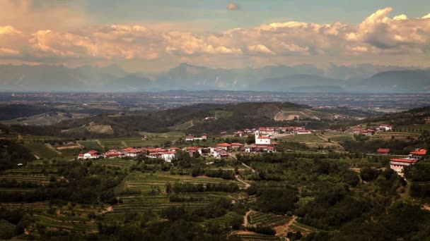 Vue panoramique du village près de Gorizia avec beaucoup de vignobles — Video