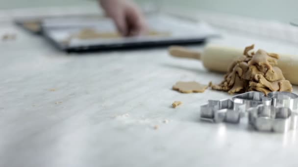Nahaufnahme von Menschenhänden, die Teig für Kekse herstellen — Stockvideo