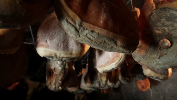 Skott av en prosciutto producerar anläggning — Stockvideo