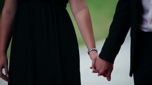 Молодая пара держит за руку — стоковое видео