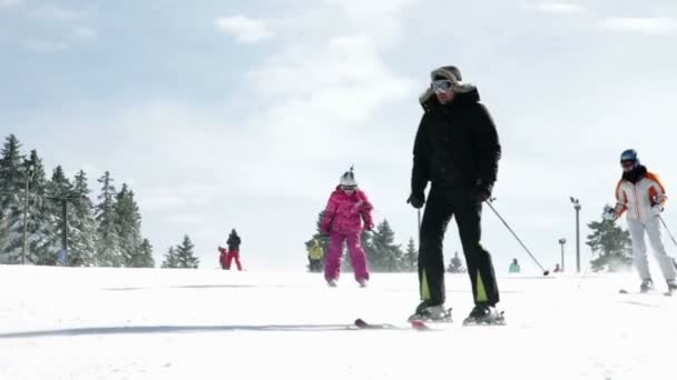 Groep mensen tijdens het skiën op koude dag — Stockvideo