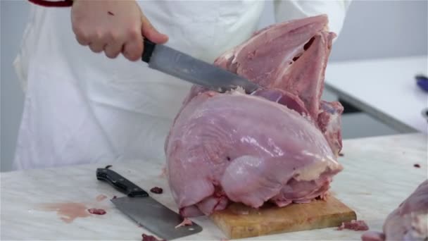 Cutting turkey in half — Stock Video