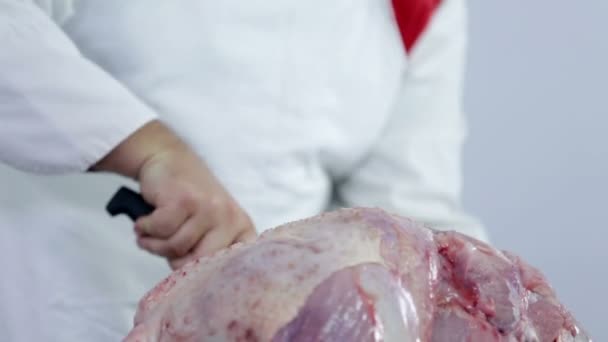 Butcher working on a big turkey — Stock Video
