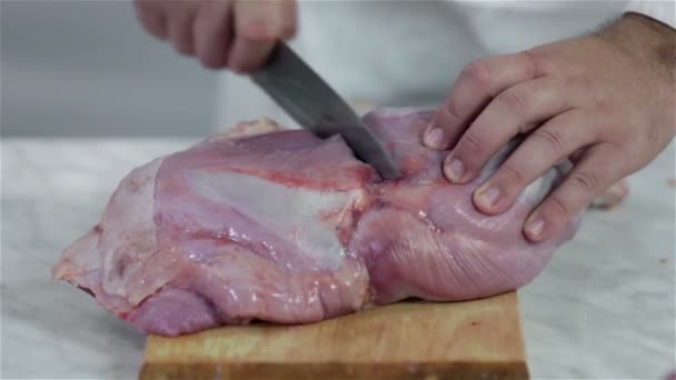 Preparing steaks from turkey meat — Stock Video