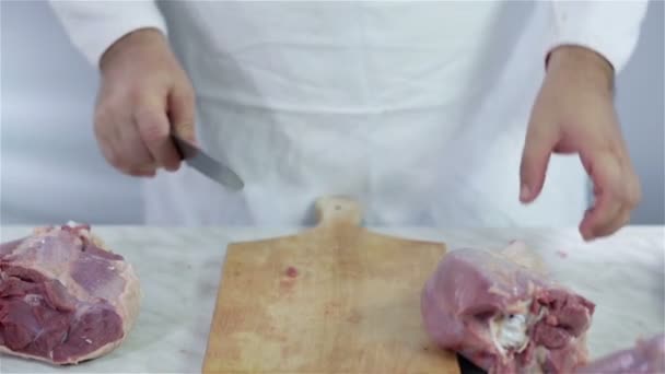 Cortar carne de pavo para la cena — Vídeo de stock