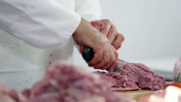 Close up on cutting away turkey meat — Stock Video