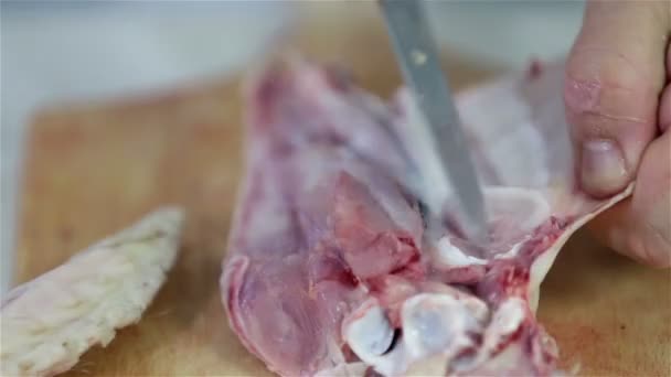 Putenfleisch in der Küche putzen — Stockvideo